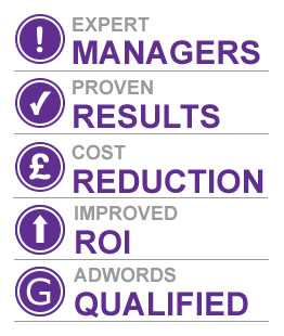 Image showing reasons to choose Click Convert for account management. The reasons are expert managers, proven results, cost reduction, improved roi and adwords qualified